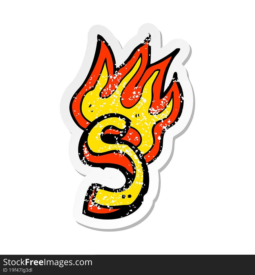 retro distressed sticker of a cartoon flaming letter