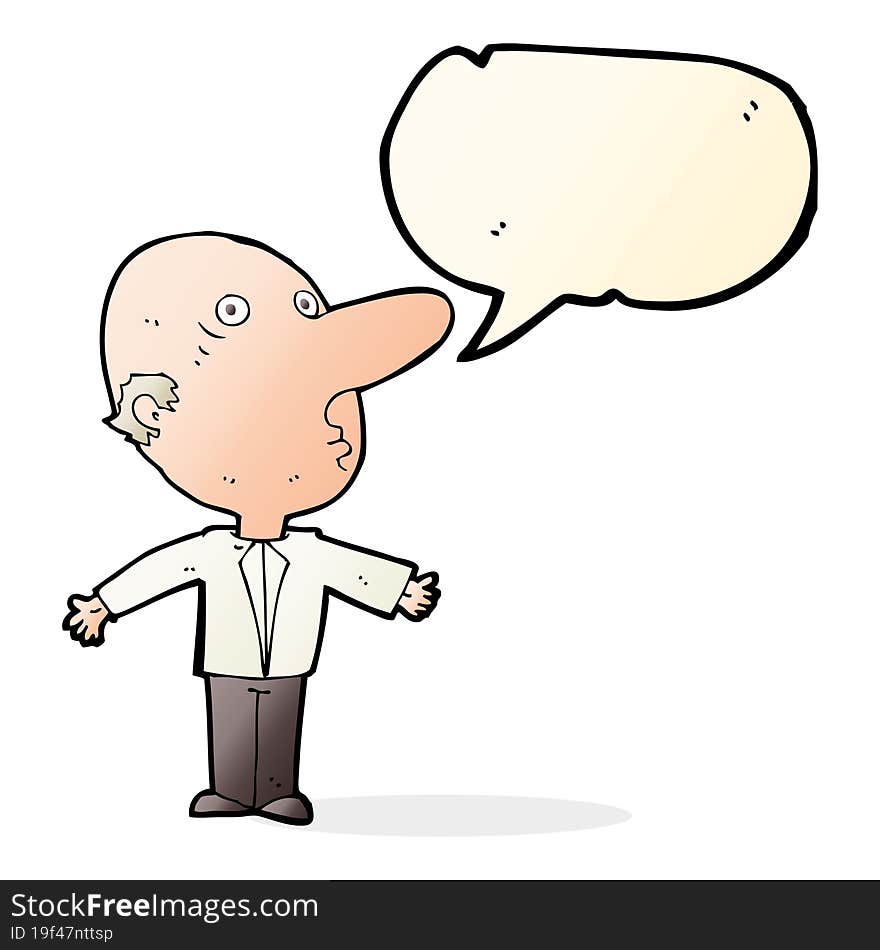 cartoon confused middle aged man with speech bubble