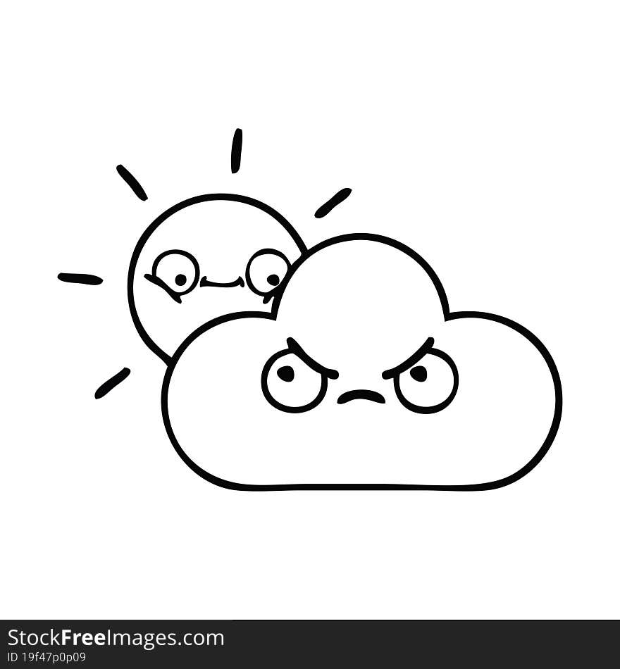 Line Drawing Cartoon Storm Cloud And Sun