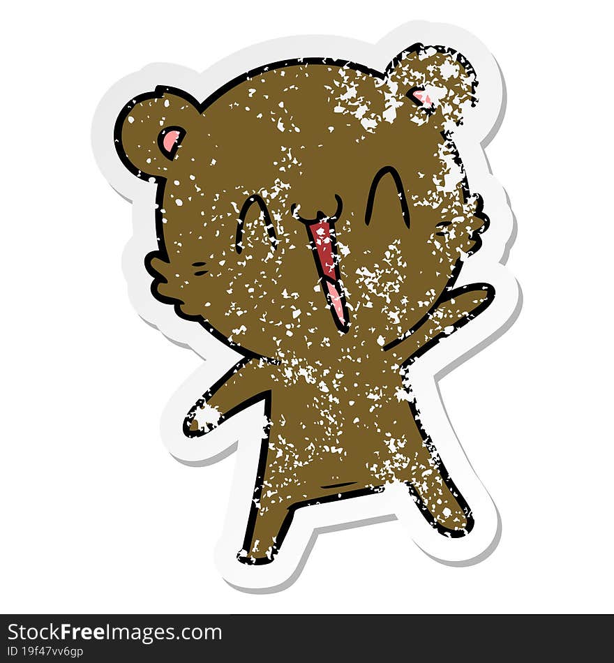 distressed sticker of a happy bear cartoon