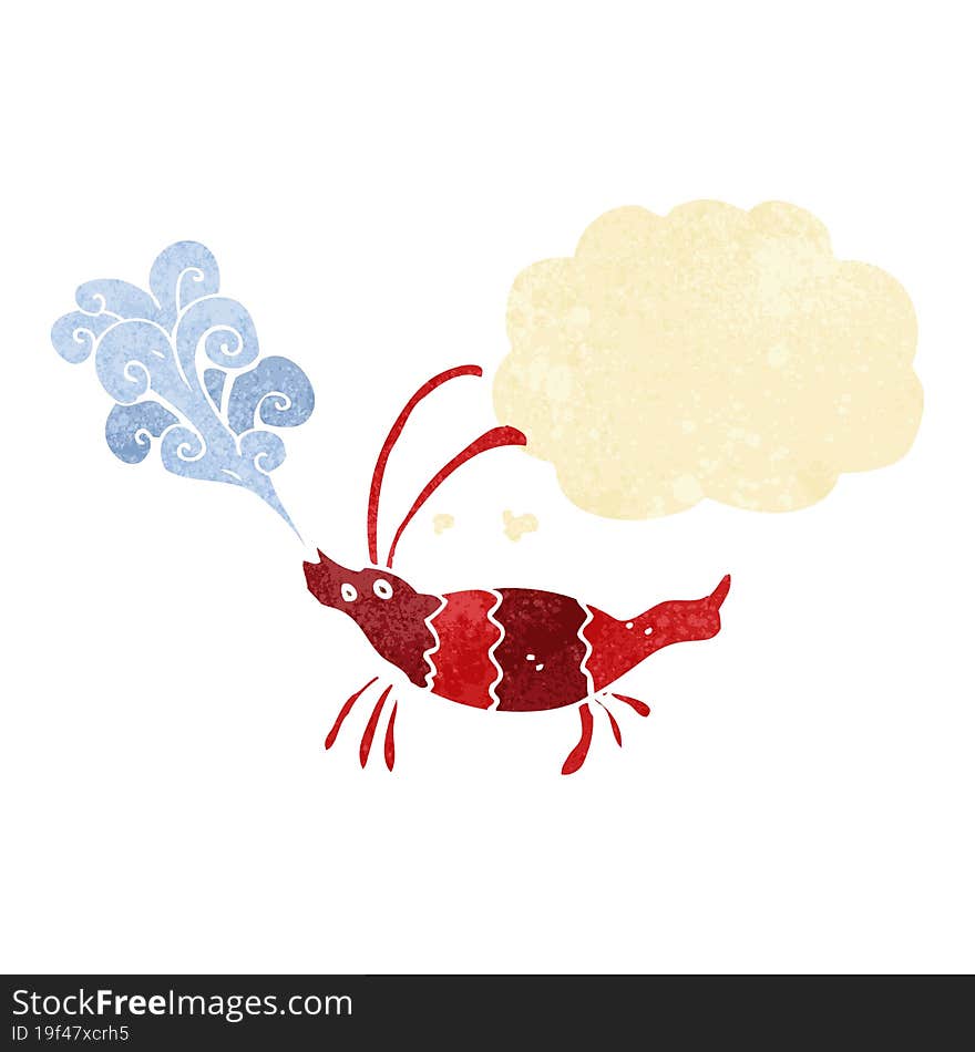 cartoon shrimp with thought bubble