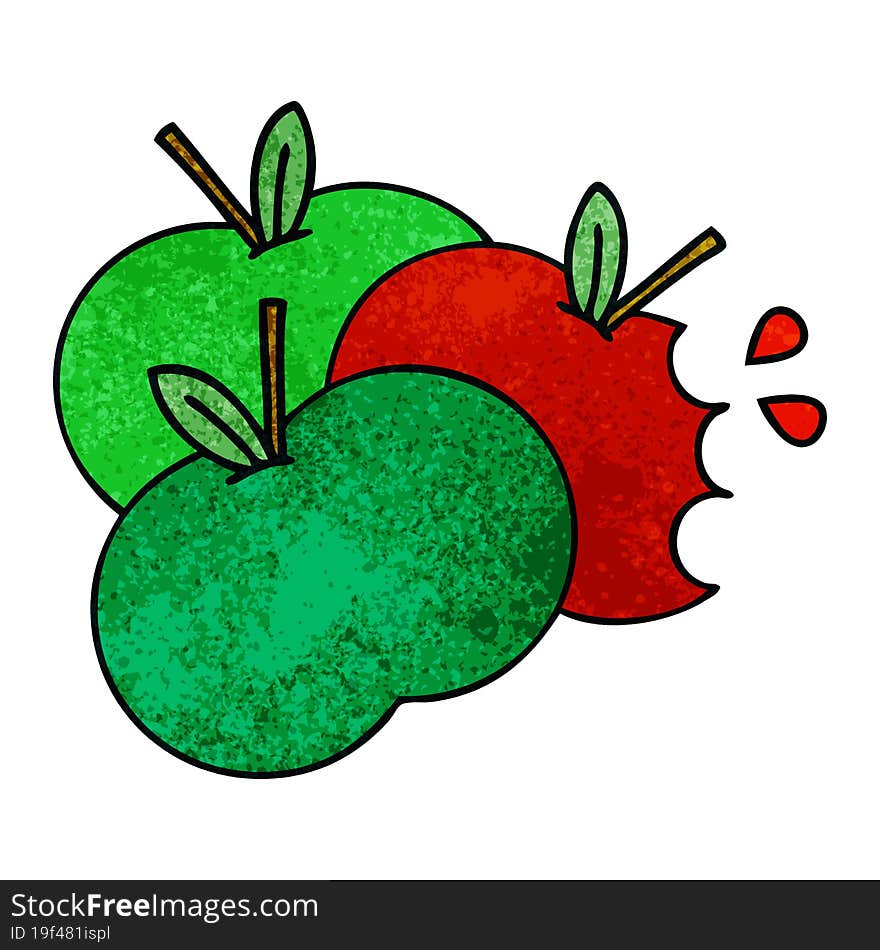 retro grunge texture cartoon juicy apple