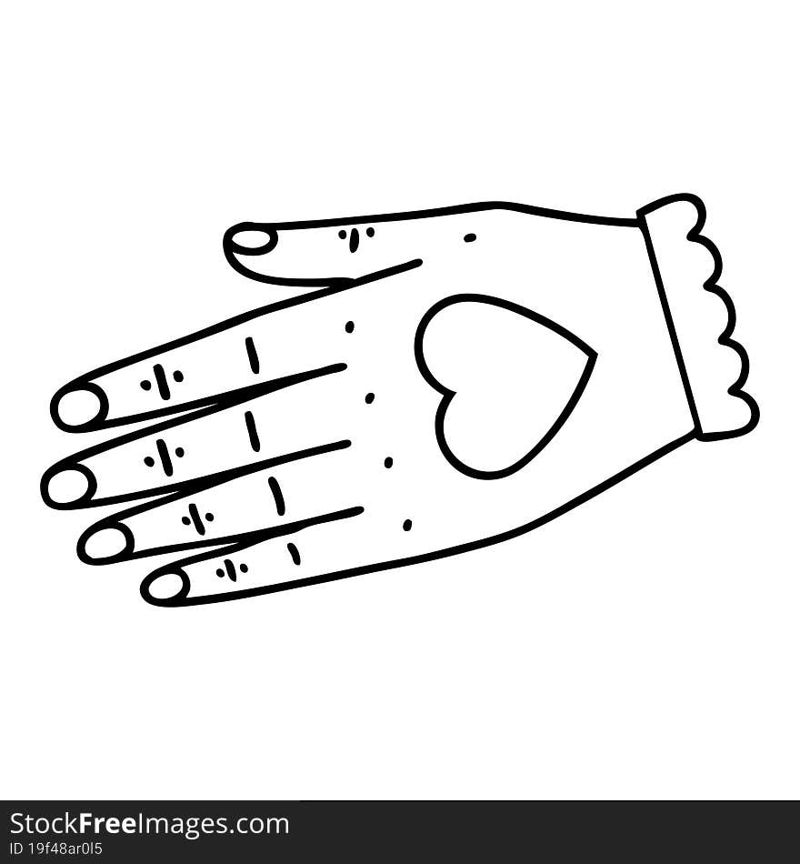 black line tattoo of a hand