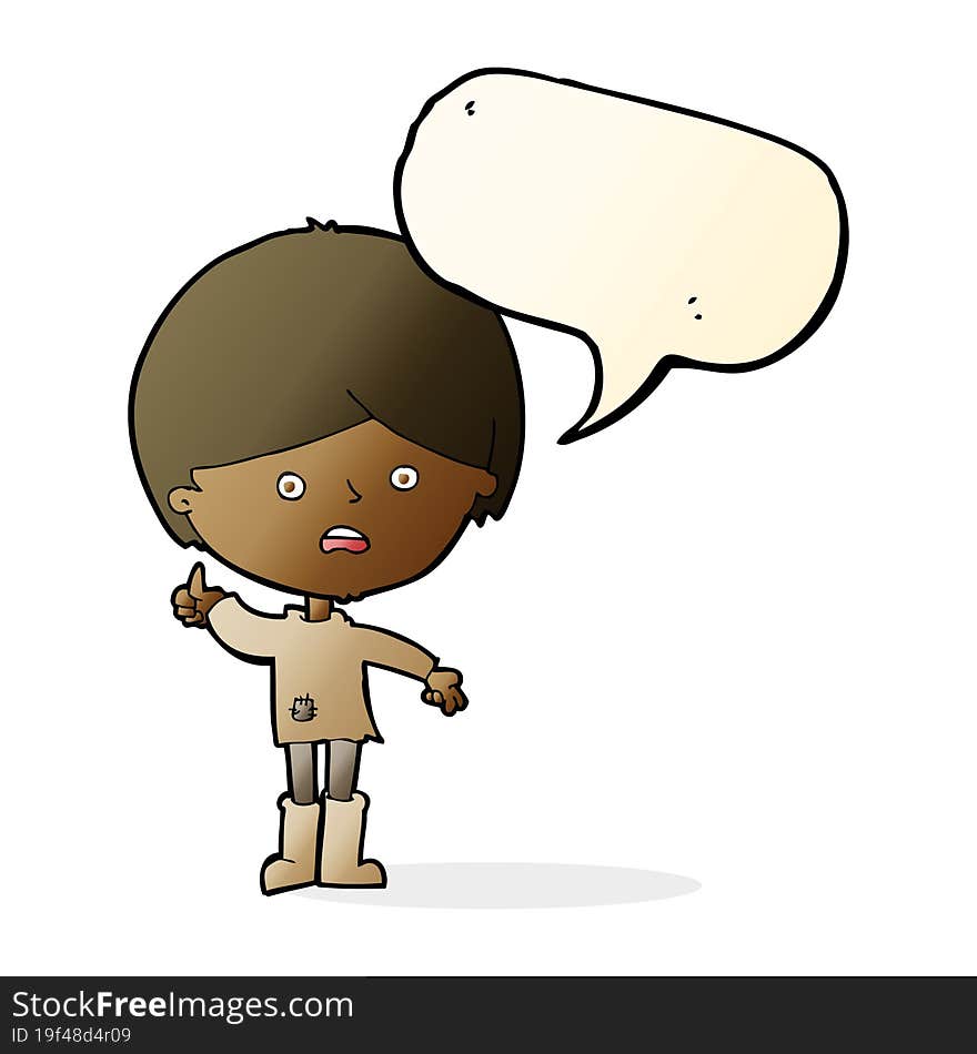 cartoon unhappy boy with speech bubble