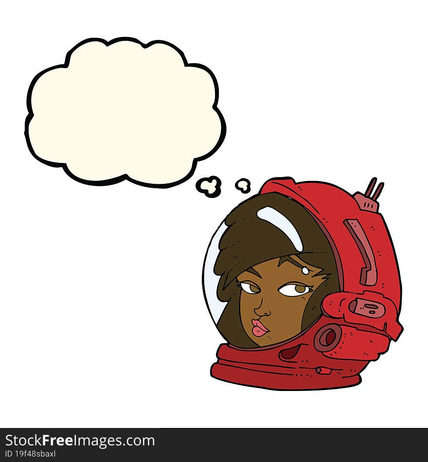 cartoon female astronaut with thought bubble