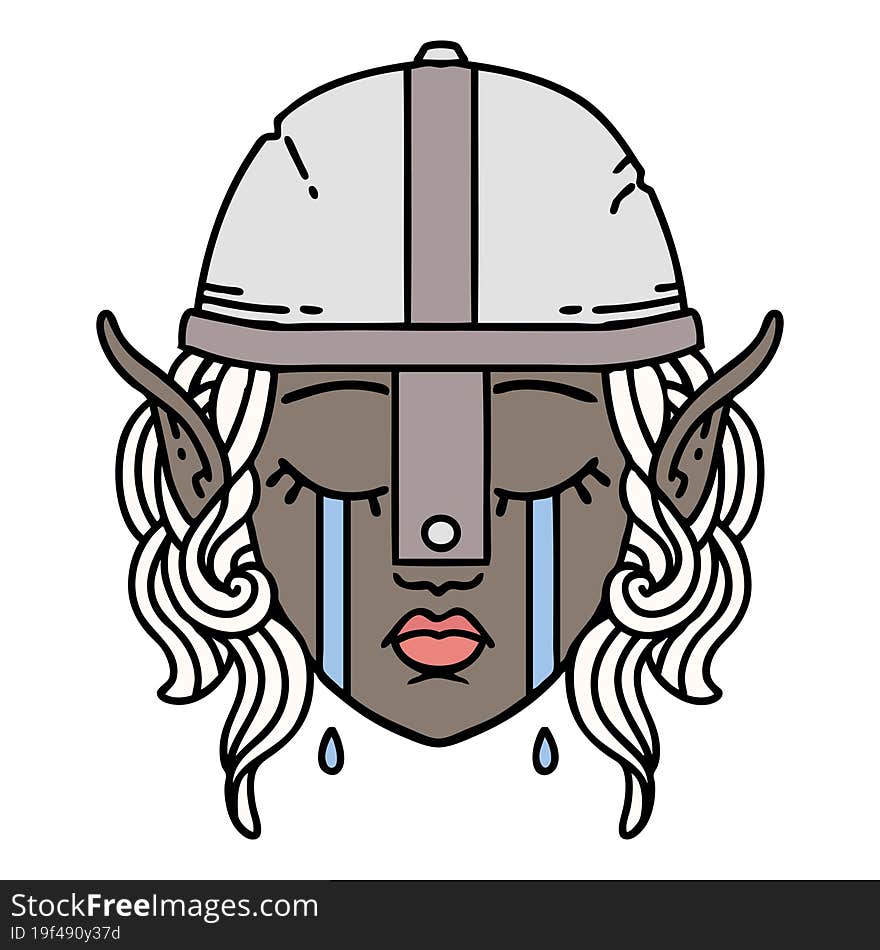 crying elven fighter character face illustration