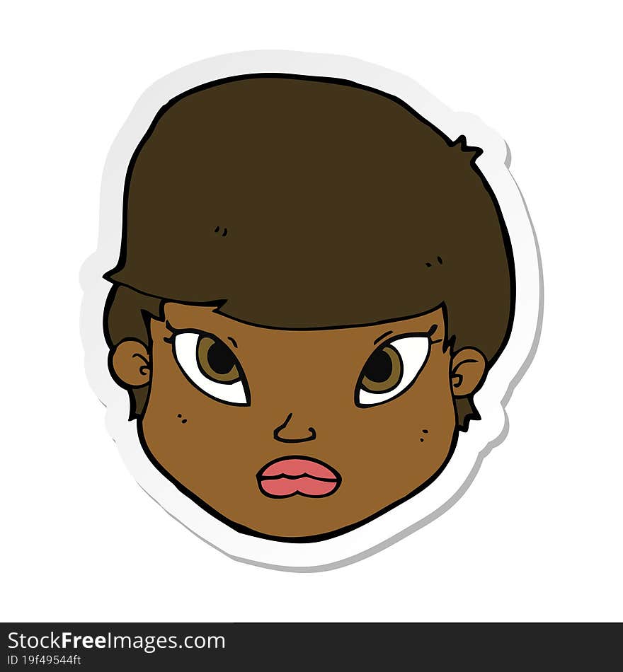 sticker of a cartoon serious face