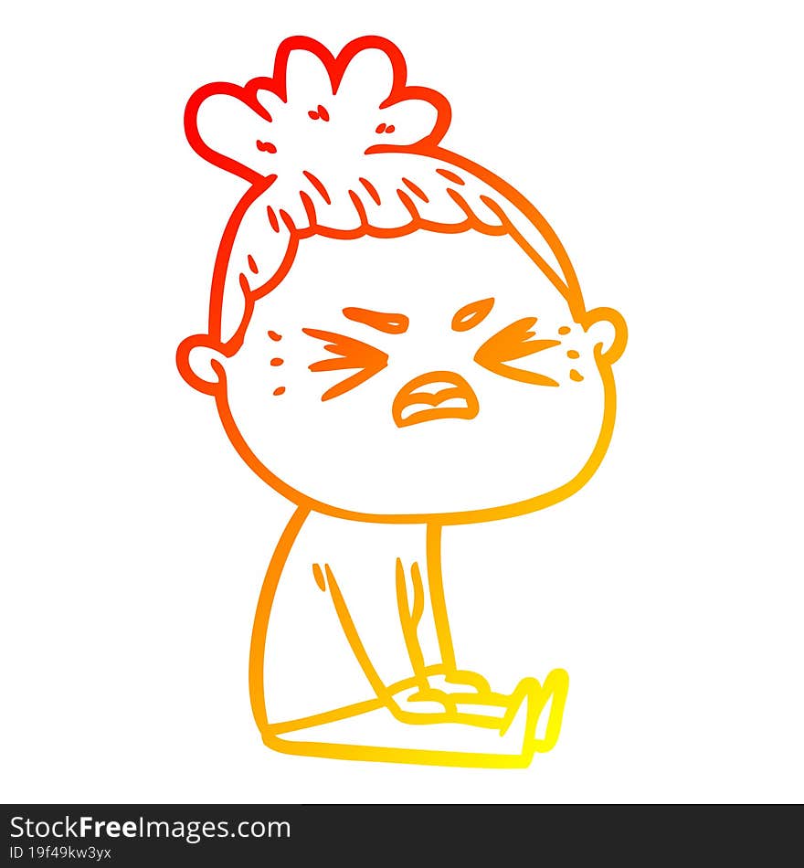 warm gradient line drawing of a cartoon angry woman