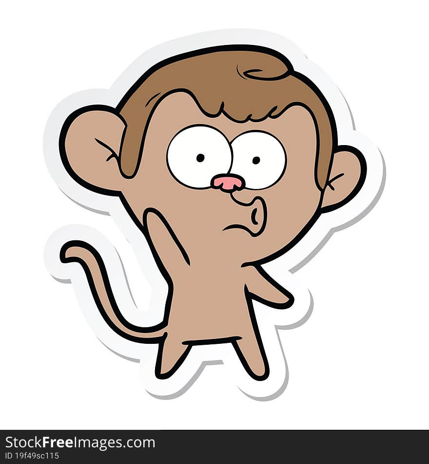 sticker of a cartoon hooting monkey