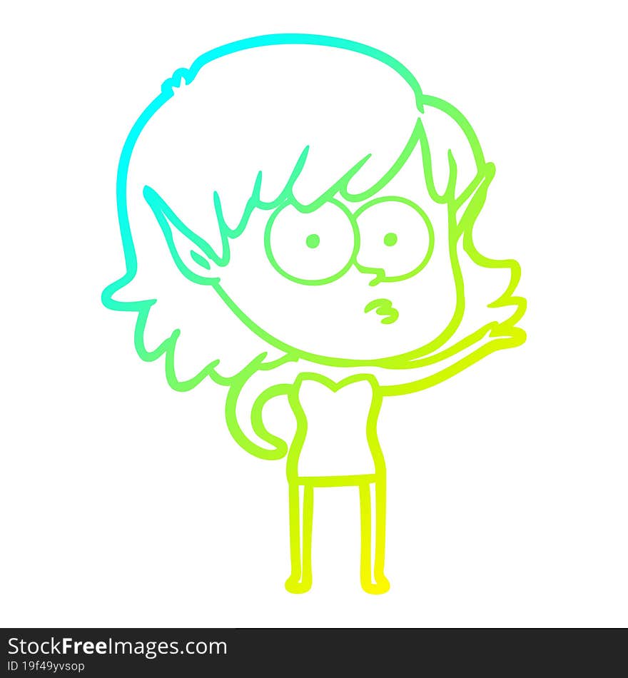 cold gradient line drawing cartoon shocked elf girl