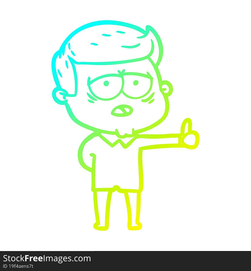 cold gradient line drawing cartoon tired man