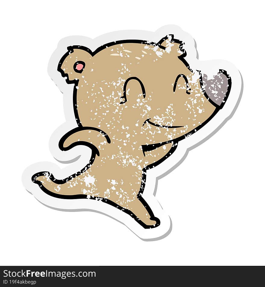 distressed sticker of a friendly bear running cartoon