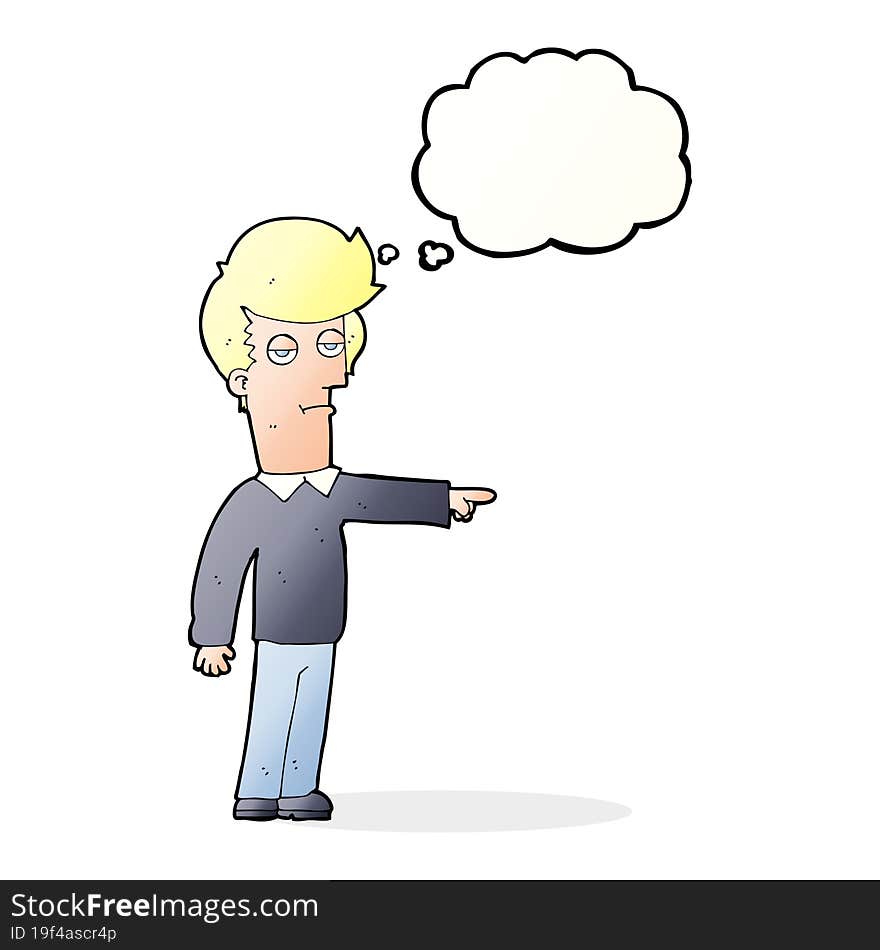 cartoon pointing man with thought bubble