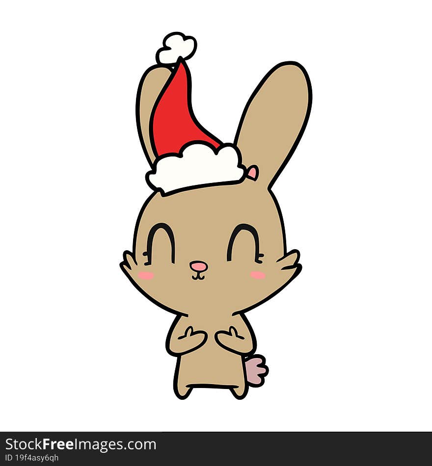 cute hand drawn line drawing of a rabbit wearing santa hat. cute hand drawn line drawing of a rabbit wearing santa hat