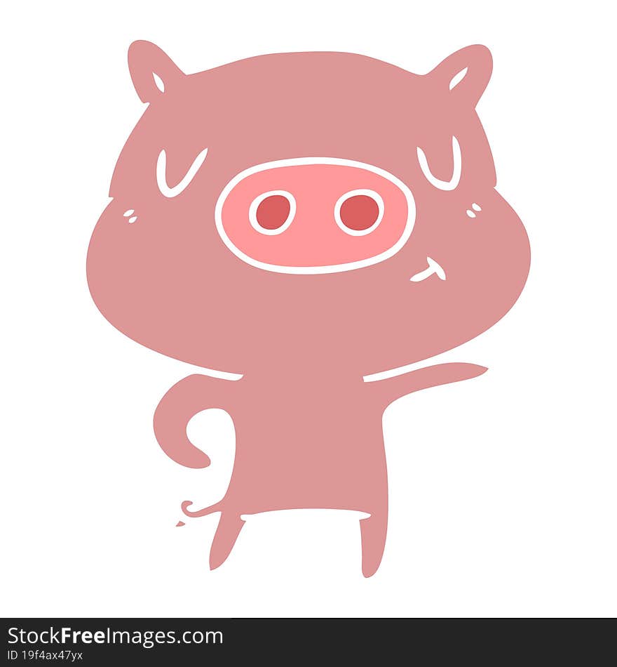 flat color style cartoon pig pointing