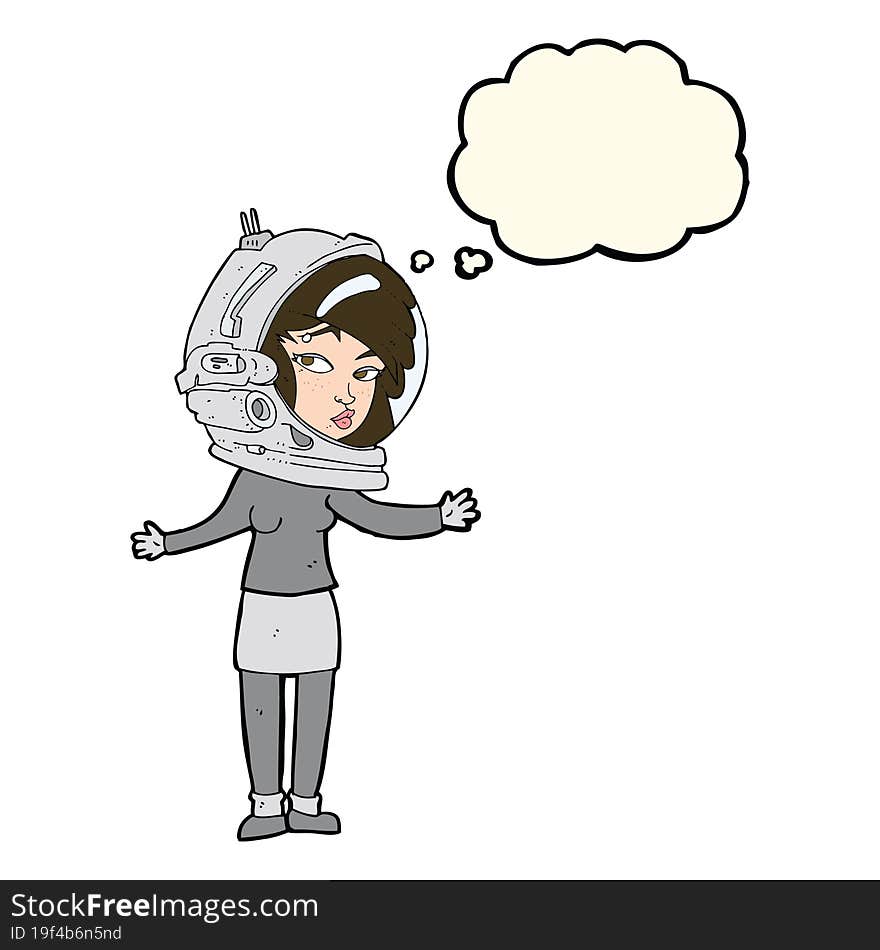 Cartoon Woman Wearing Astronaut Helmet With Thought Bubble