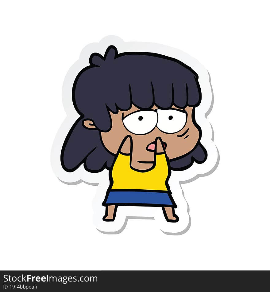 sticker of a cartoon tired woman