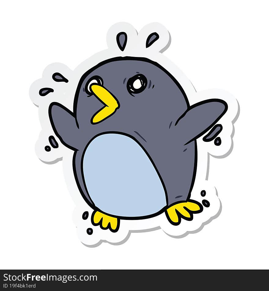 sticker of a cartoon frightened penguin