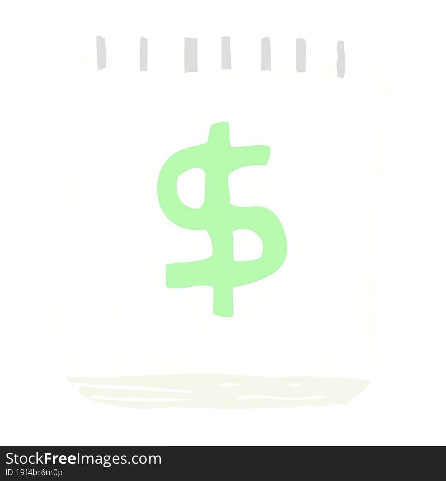 flat color illustration of a cartoon note pad with dollar symbol