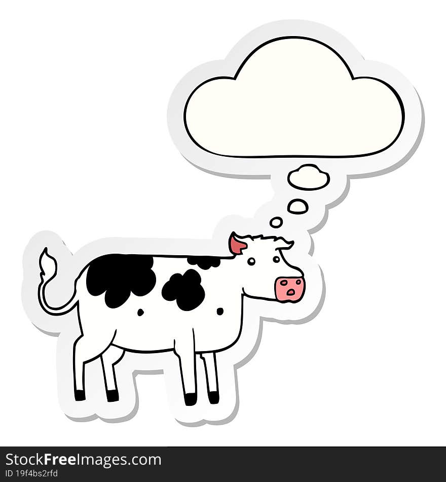 cartoon cow and thought bubble as a printed sticker