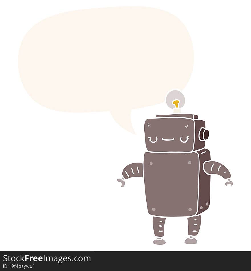 cartoon robot and speech bubble in retro style