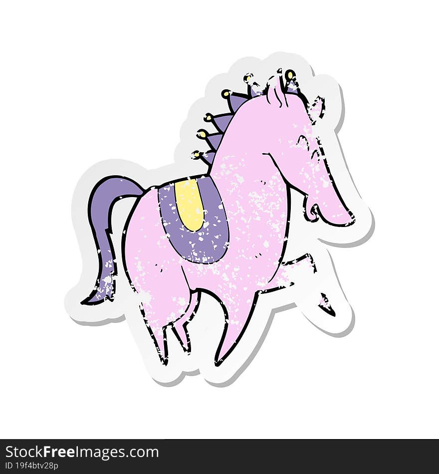 retro distressed sticker of a cartoon prancing horse