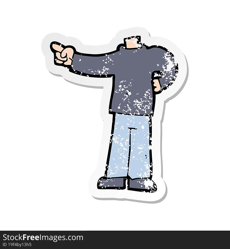 retro distressed sticker of a cartoon pointing body