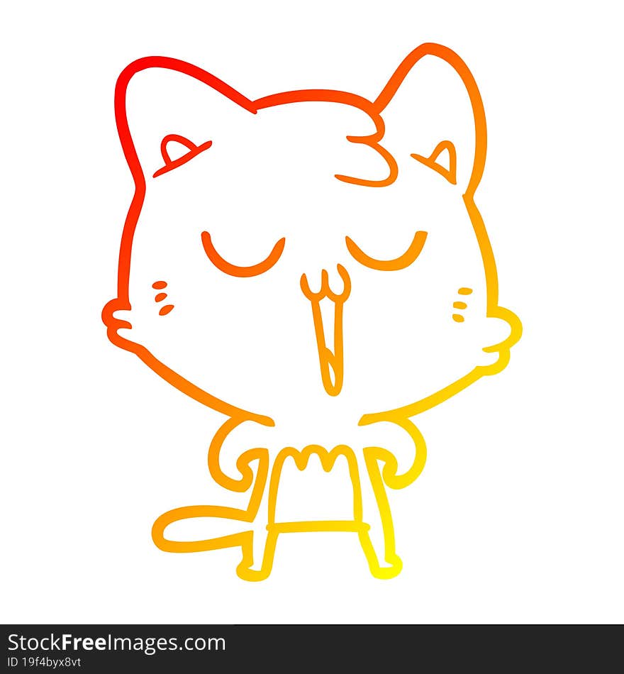 warm gradient line drawing cartoon cat singing