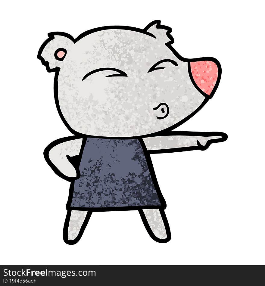 cartoon whistling bear in dress. cartoon whistling bear in dress