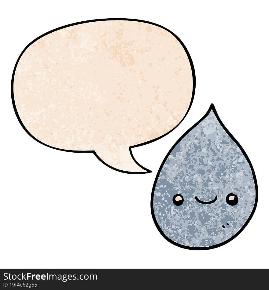 cartoon raindrop with speech bubble in retro texture style