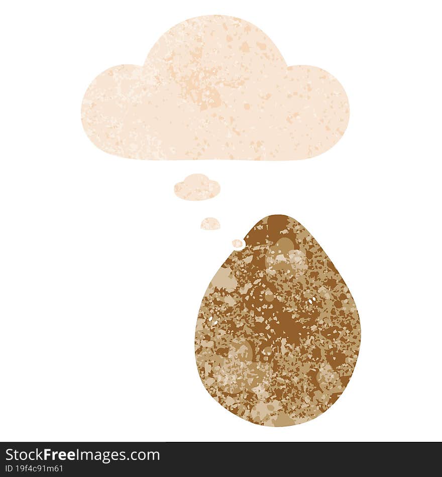 cartoon egg with thought bubble in grunge distressed retro textured style. cartoon egg with thought bubble in grunge distressed retro textured style