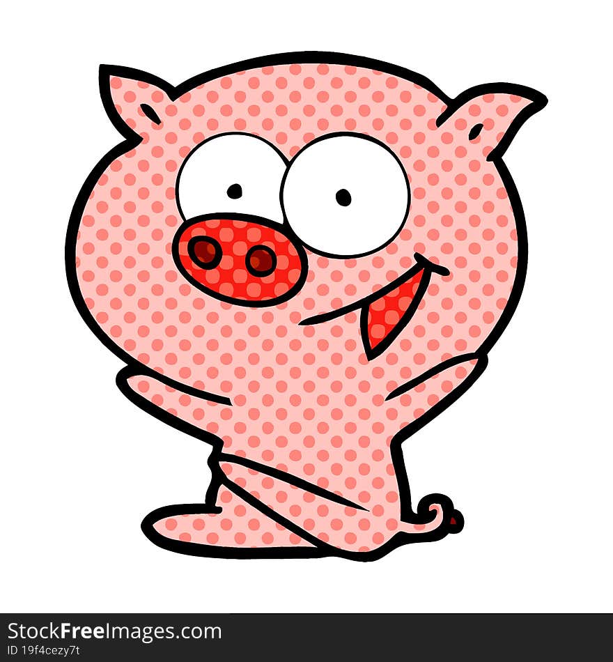 cheerful sitting pig cartoon. cheerful sitting pig cartoon