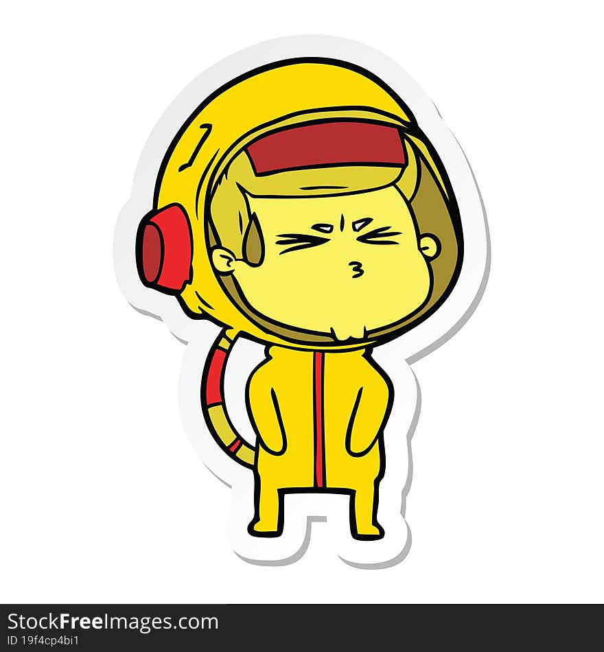 sticker of a cartoon stressed astronaut