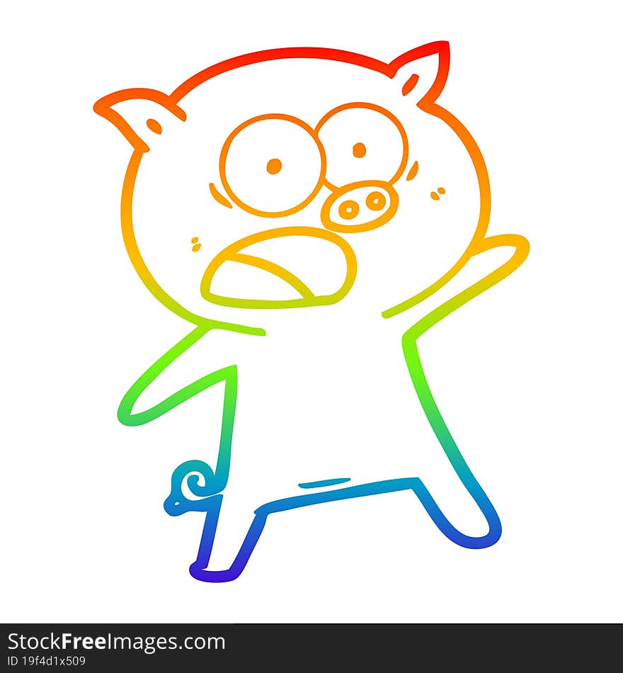 rainbow gradient line drawing cartoon pig shouting