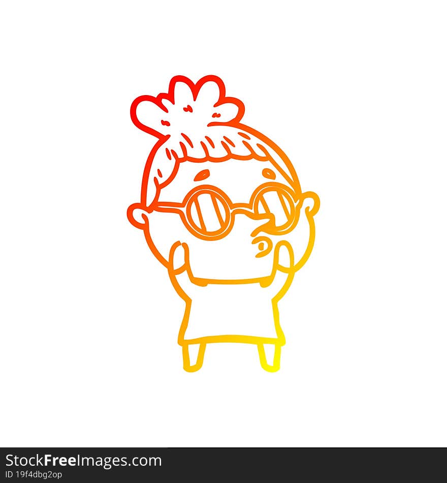 warm gradient line drawing cartoon woman wearing glasses