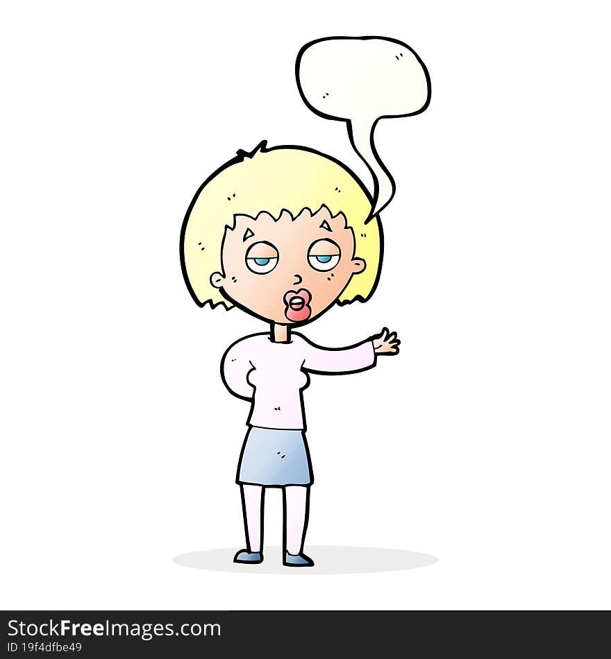 cartoon bored woman with speech bubble