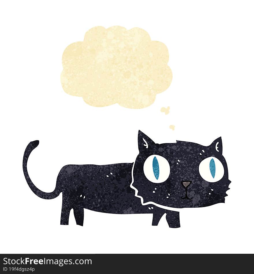 cartoon black cat with thought bubble