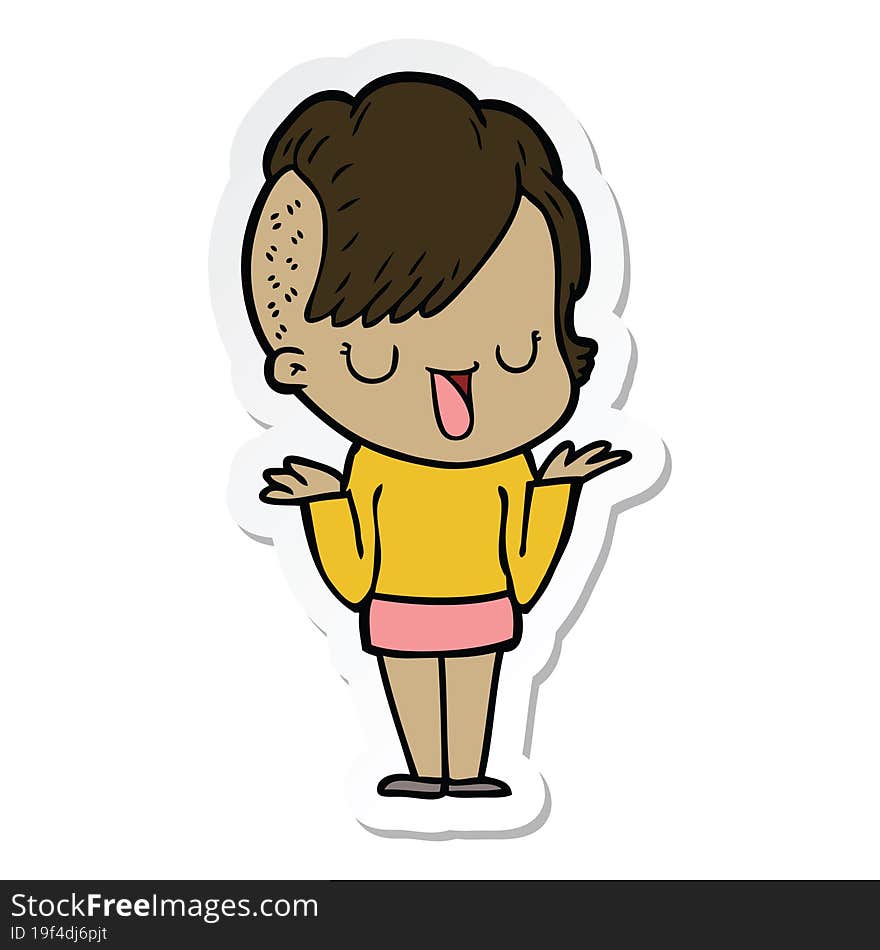 sticker of a cute cartoon girl with hipster haircut