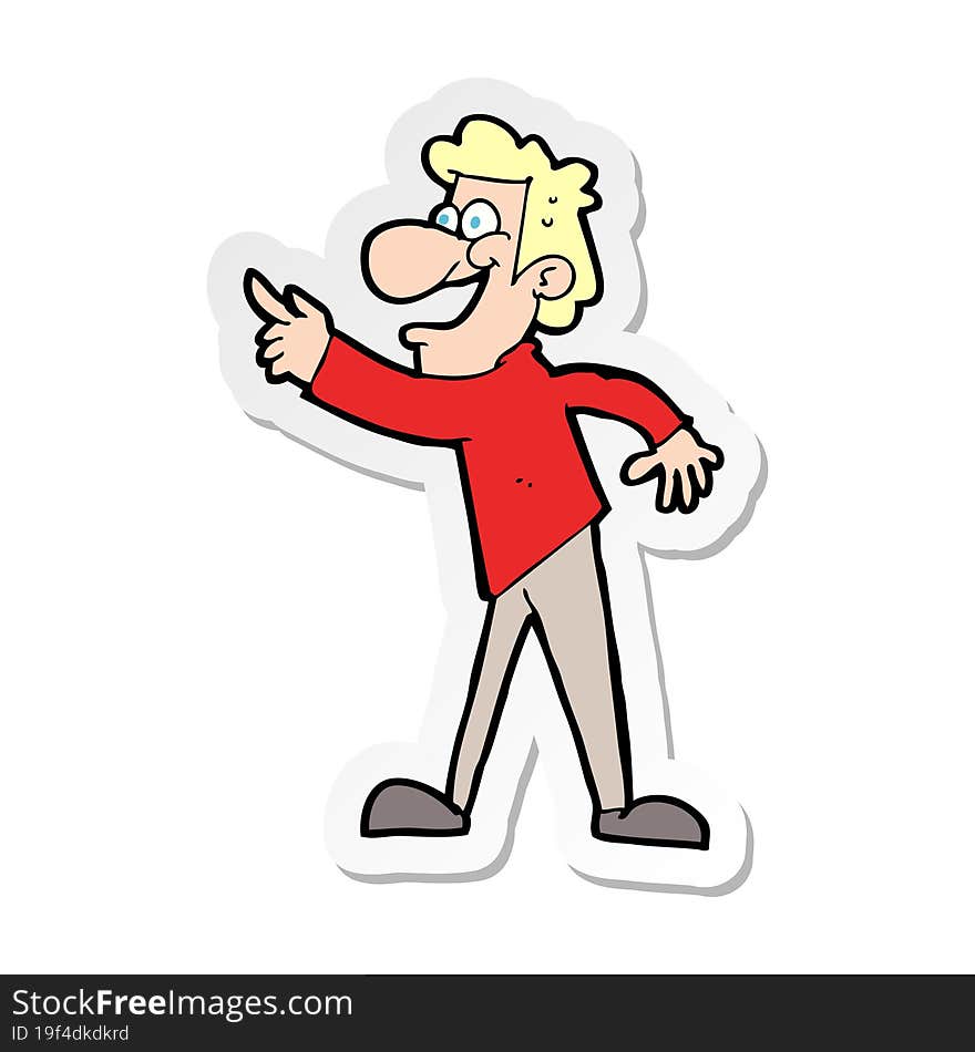 sticker of a cartoon man pointing and laughing