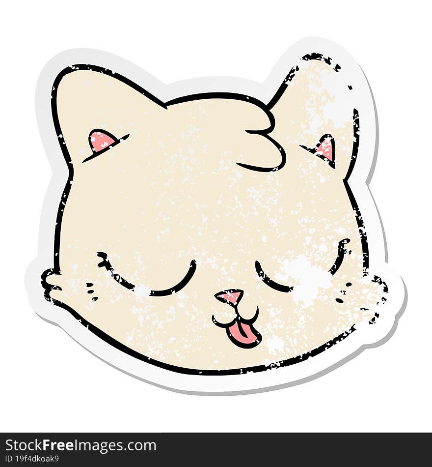 distressed sticker of a cartoon cat face