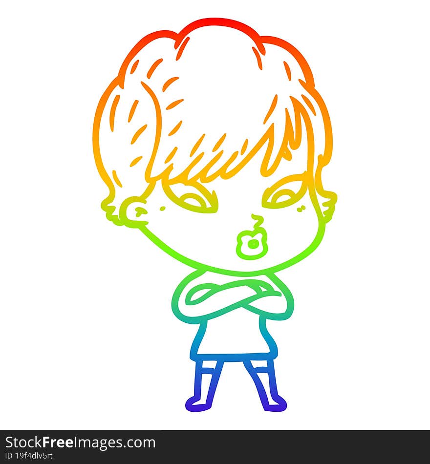 rainbow gradient line drawing of a cartoon woman