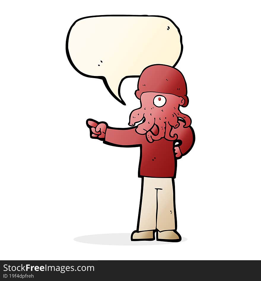 Cartoon Alien Monster Man With Speech Bubble