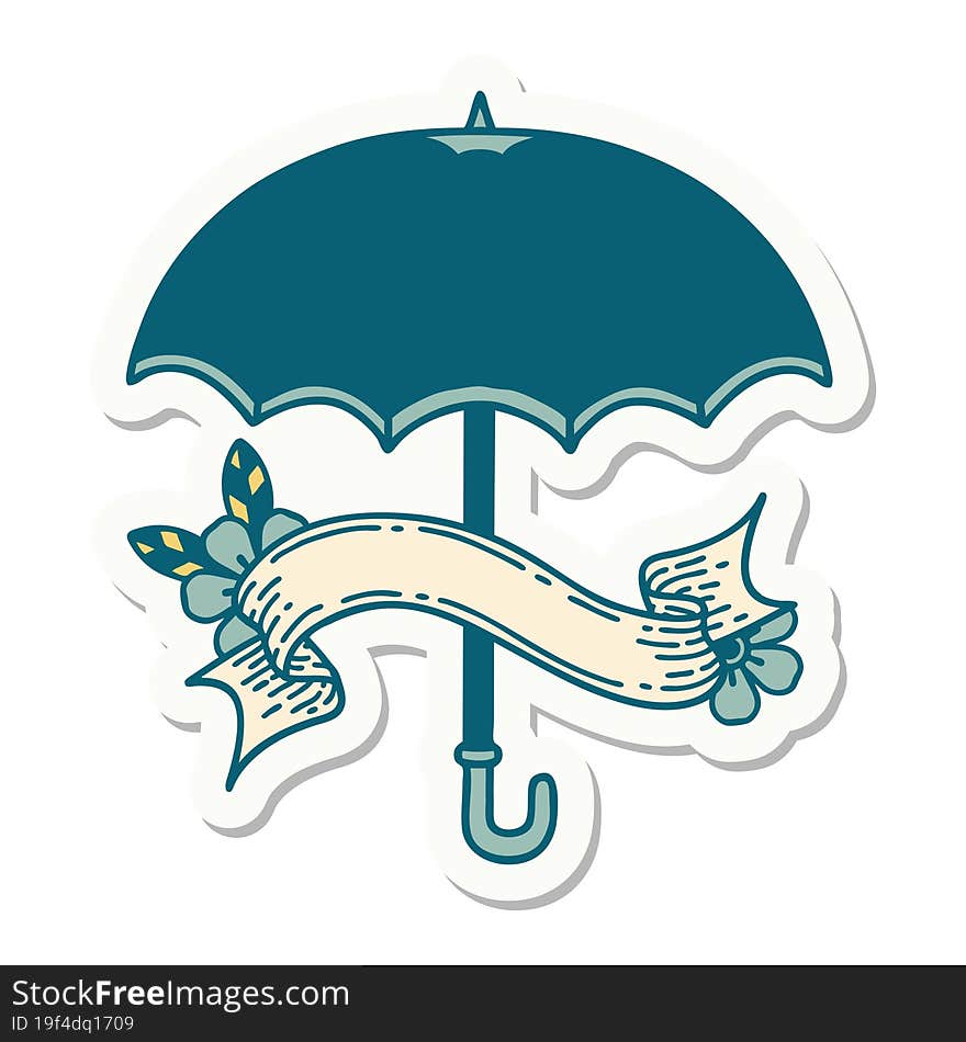 tattoo sticker with banner of an umbrella