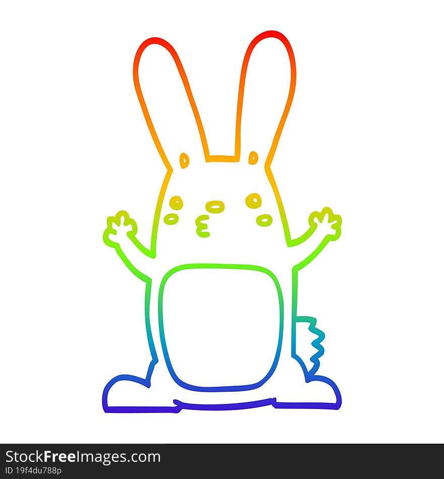 rainbow gradient line drawing of a cartoon rabbit