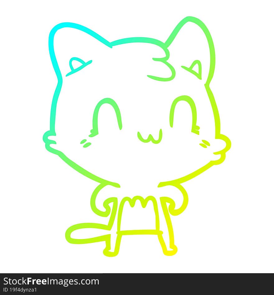 Cold Gradient Line Drawing Cartoon Happy Cat