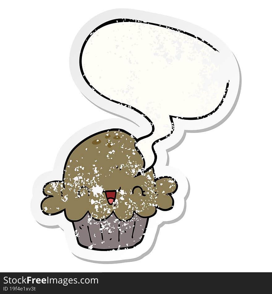 cute cartoon pie and speech bubble distressed sticker