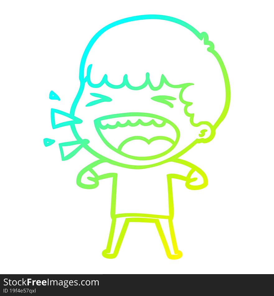 cold gradient line drawing of a cartoon laughing man