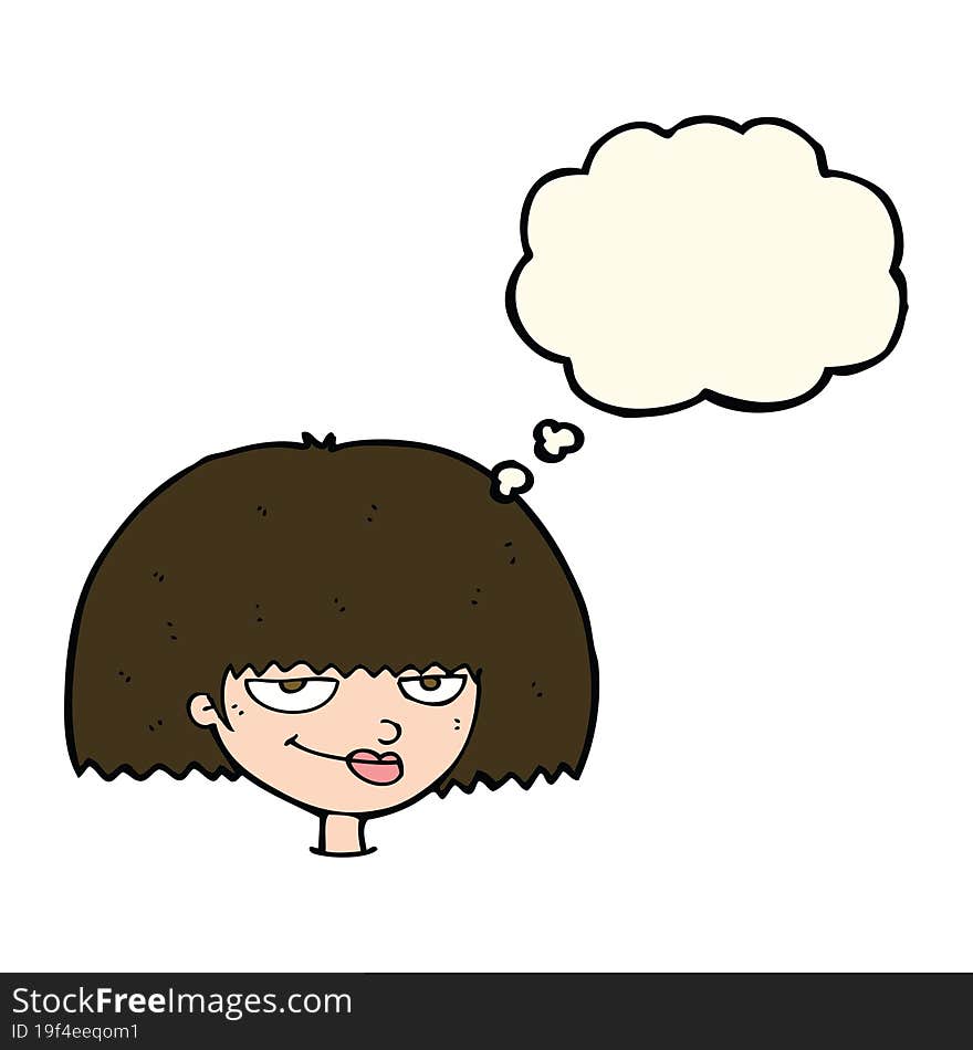 Cartoon Mean Female Face With Thought Bubble