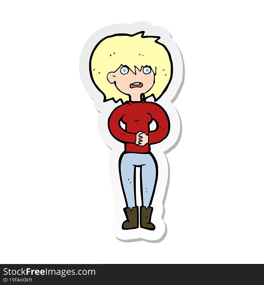 Sticker Of A Cartoon Worried Woman