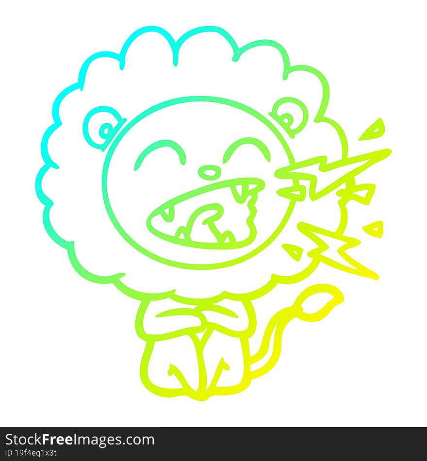 cold gradient line drawing cartoon roaring lion